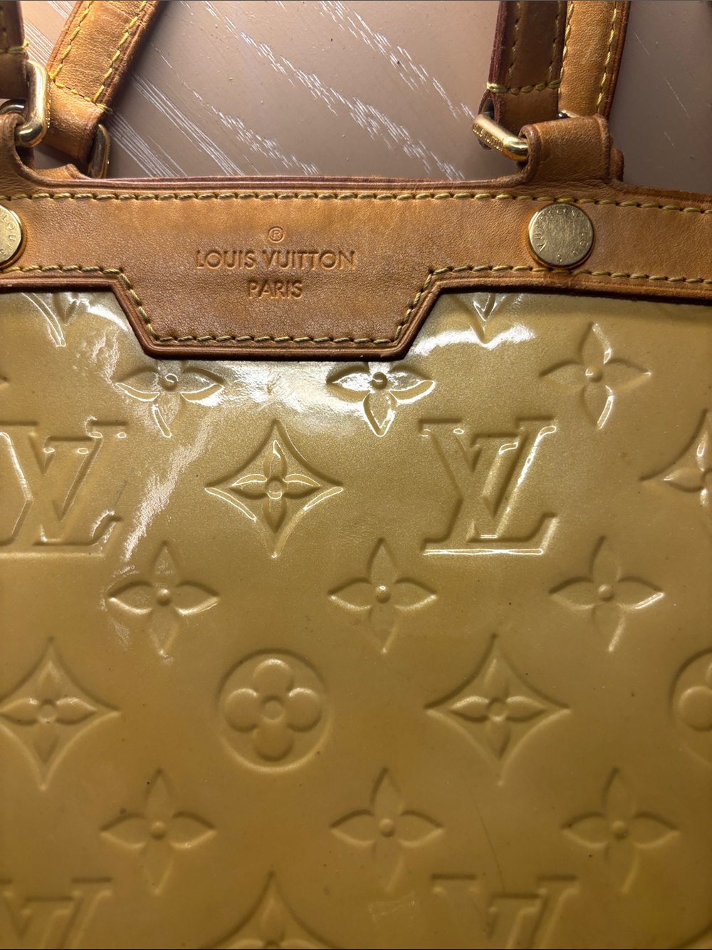 Louis Vuitton Yellow Patent Monogram Tote with Leather Trim original lv strap - Picture 9 of 14